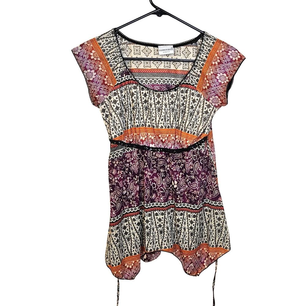 Fashion Big Stretch Size Medium M Stretchy Sequin Tassle Boho Top Shirt Top